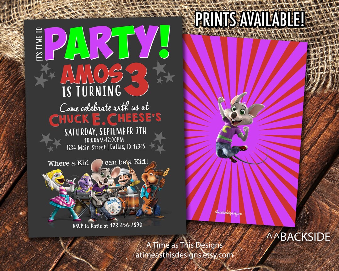 CHUCK E CHEESE Birthday Party Invitation Chuck E. - Etsy