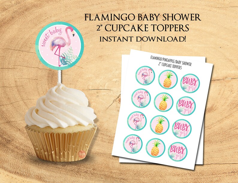 FLAMINGO BABY SHOWER Cupcake Toppers Flamingo & Pineapples Etsy