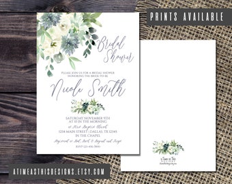 WATERCOLOR FLORAL BRIDAL Shower Invitation | Grey Watercolor Floral