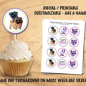 PUPPY DOG PALS Cupcake Toppers - Customized Name & Age