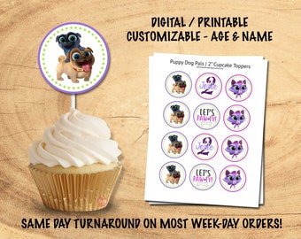 PUPPY DOG PALS Cupcake Toppers - Customized Name & Age