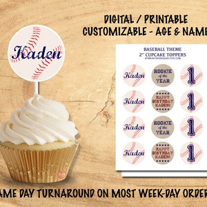 TOPPERS DE CUPCAKE DE BEISEBOL | Decoração de festa de beisebol para impressão | Festa de aniversário de beisebol