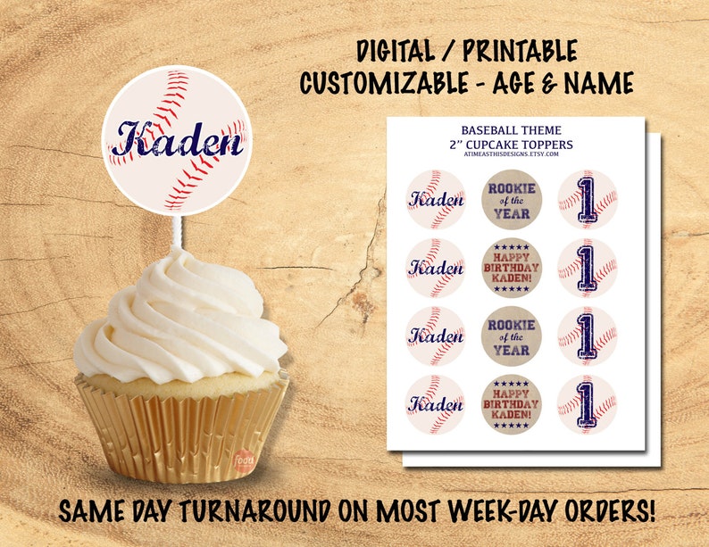 BASEBALL CUPCAKE TOPPERS Printable Baseball Party Decor Baseball Birthday Party image 1