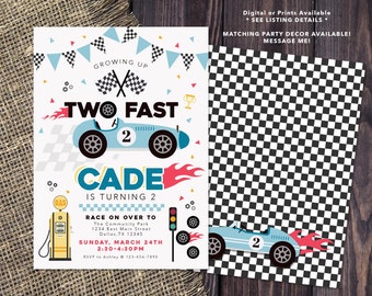 TWO FAST BIRTHDAY Invitation | 2nd Birthday Invite | Retro Cars