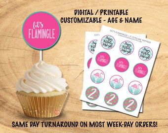 LET'S FLAMINGLE CUPCAKE Toppers | Flamingo Party Decor | Flamingo Cupcake Toppers | Flamingle Birthday