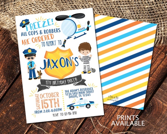 Cops Robbers Birthday Party Invitation Cops And Robbers Etsy Cops Robbers Birthday Party Invitation Cops And Robbers Etsy
