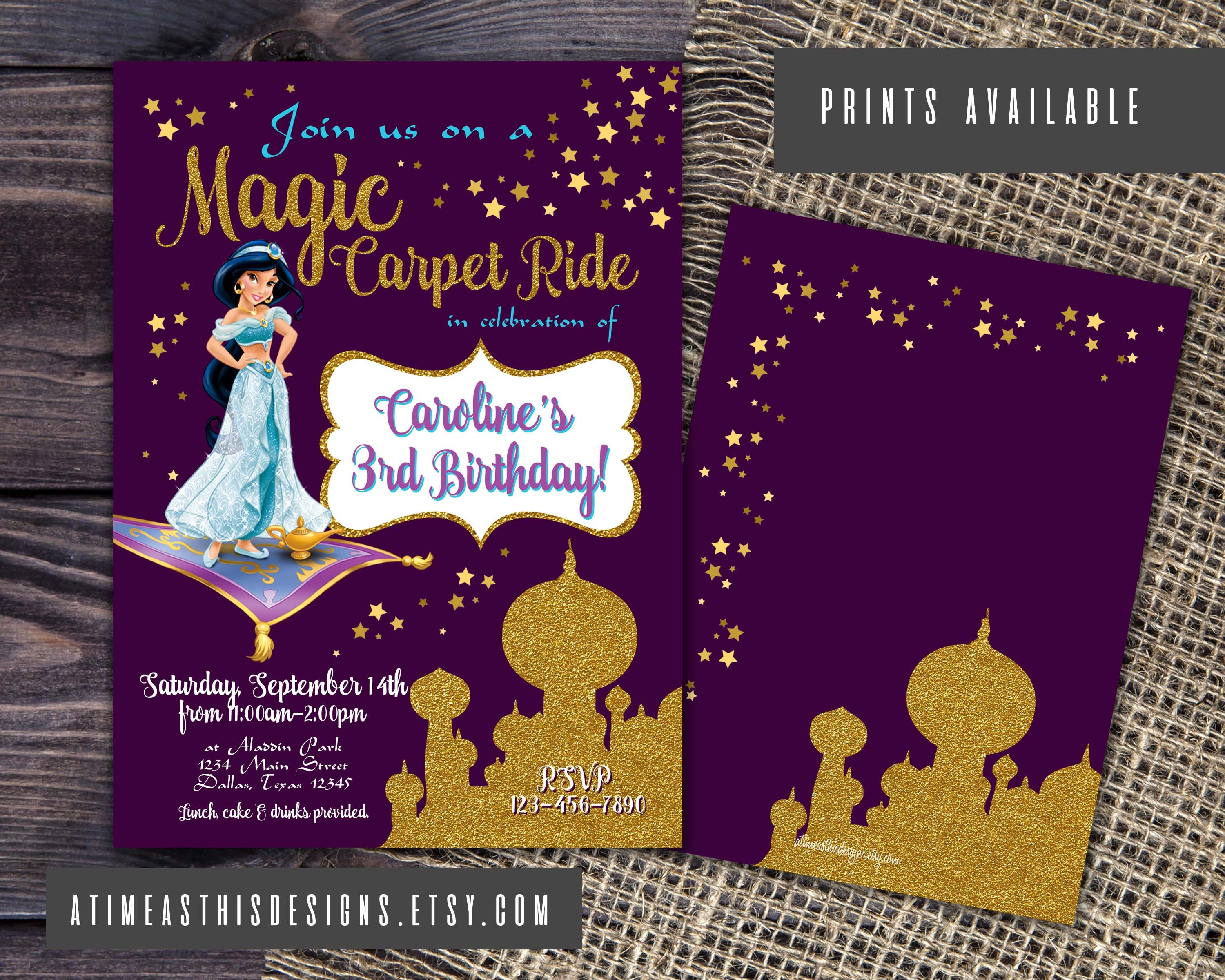 Invitations & Announcements Princess Jasmine Invitation EDITABLE