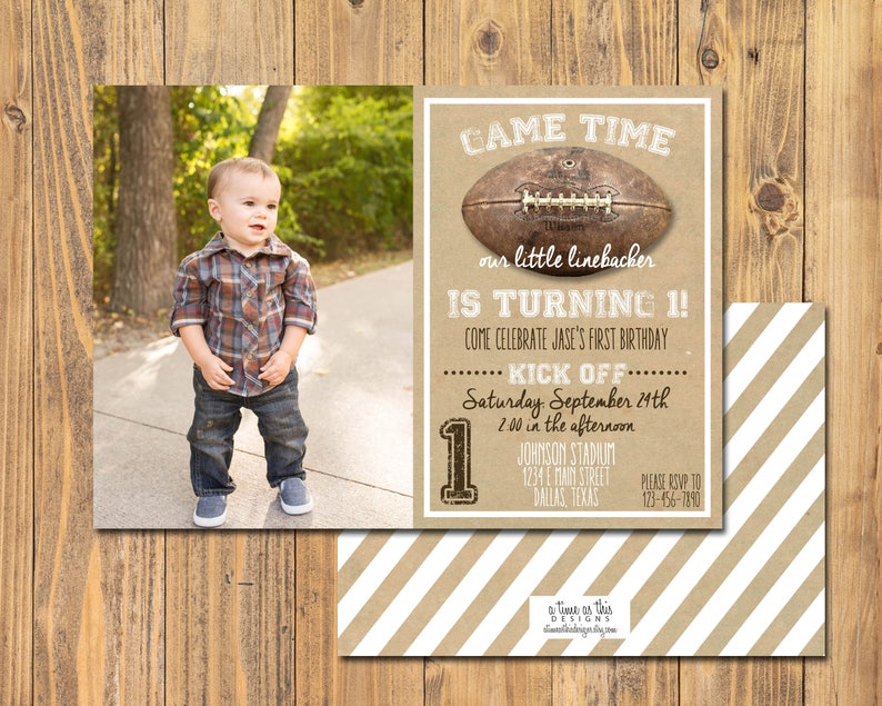 VINTAGE FOOTBALL BIRTHDAY Invitaiton Football Birthday Party Invite With or Without Photo For any age image 1