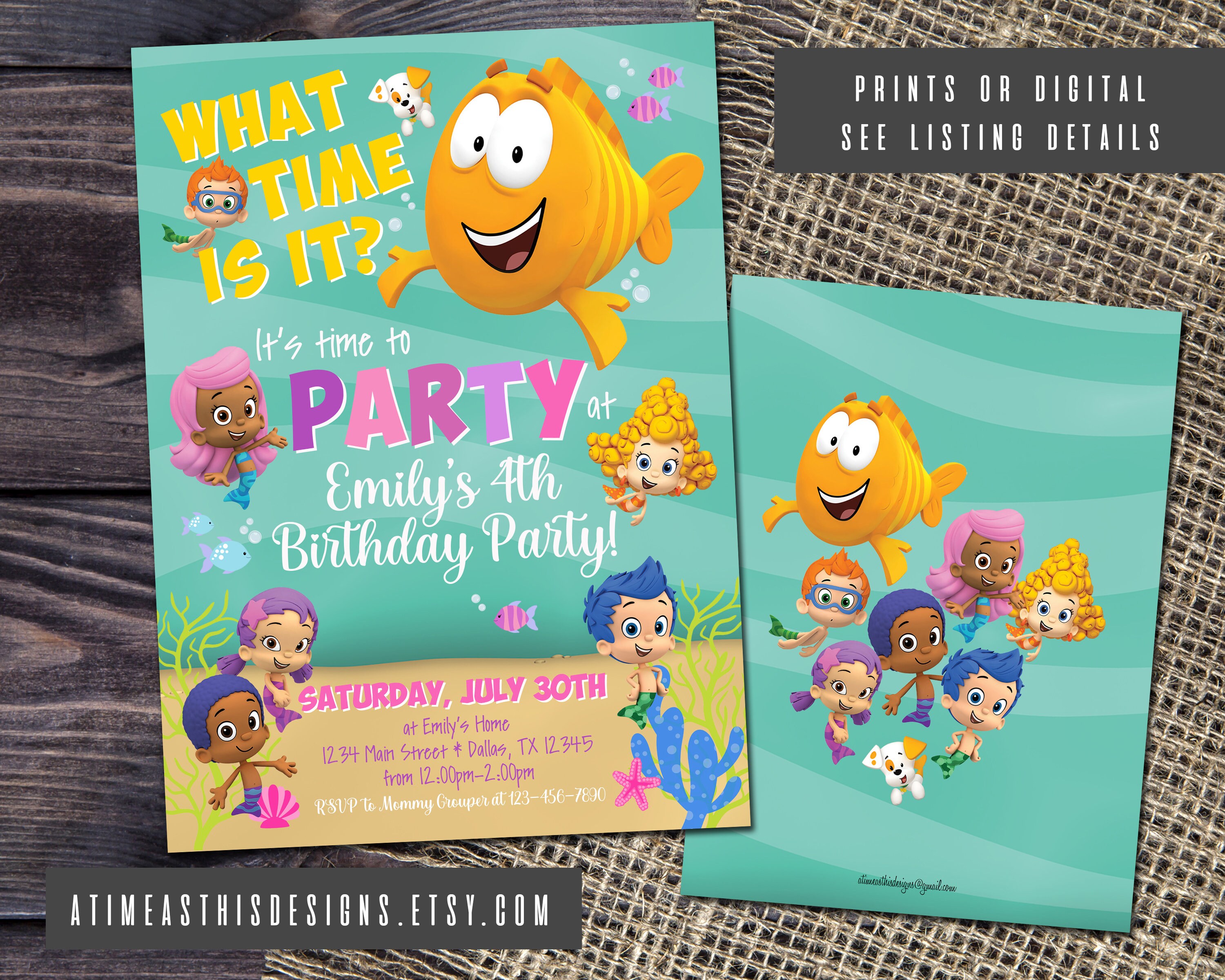 Bubble Guppies Birthday Invitations Etsy