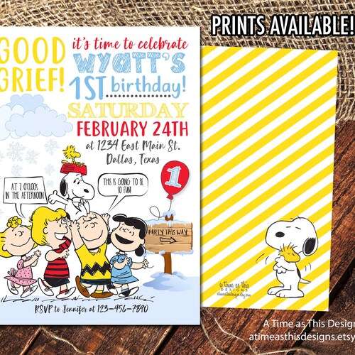 Charlie Brown Birthday Party Invitation Peanuts Movie 1st 2nd Etsy