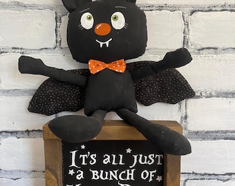 Handmade Bat Doll, Halloween Decoration, Fall Decor