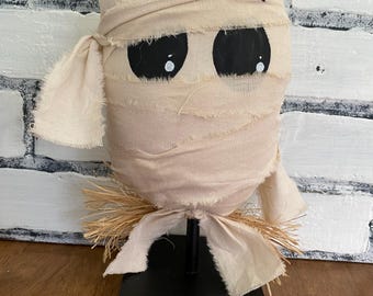 Handmade Mummy sitter / Statue / Halloween Decor / Mummy Decor