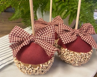 Fabric caramel apples, fall decor, tiered tray decor, kitchen decor, fake food