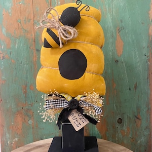 Bee Hive with bee on Stand / Bee decor / Bee Hive  / spring decor / summer decor / home decor