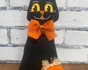 Black cat Halloween decor, vintage inspired cat
