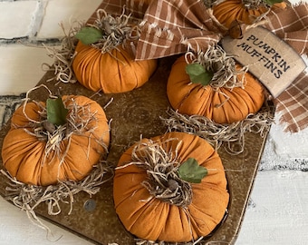Primitive Pumpkin Muffin Tin Decor: Handmade Fall Ornament / Fake Bake / Primitive Decor / Primitive Fall Decor / Coffee Bar Decor