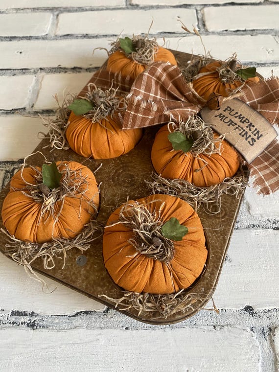 Primitive Pumpkin Muffin Tin Decor: Handmade Fall Ornament / Fake Bake / Primitive Decor / Primitive Fall Decor / Coffee Bar Decor
