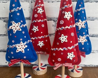 Whimsical Patriotic Trees / Tiered Tray Decor / Pateiotic Decor / Patriotic Trees / Home  Decor / 4th of July / Seasonal Decor