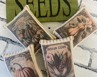 Seed Pack bowl fillers. Set of 4 / Garden Decor / Tiered Tray Decor / Fall Seed Packs