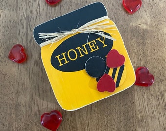 Handmade Wooden Honey Pot Bee Block / Tiered Tray Decor / Bee Decor / Valentines Decor / Honey Bee Decor