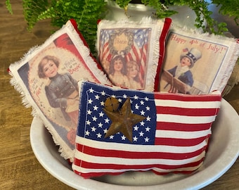 Set of 4 Patriotic Bowl Fillers, Tiered Tray Decor, 4th of July Fabric Art