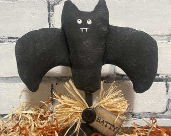 Handmade Primitive Bat Fall Decor, Vintage Inspired Halloween Tiered Tray