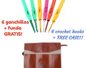 6 Aluminum crochet Needles Free holster-6 aluminium crochet hooks Free case-6 aiguilles au crochet Free House-