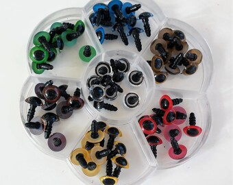 10MM - 35 paar Veiligheidsogen Doos, 7 verschillende kleuren - YEUX DE sécurité - 35 paar 10 mm Veiligheidsogen Doos, 7 verschillende kleuren - YEUX DE sécurité -