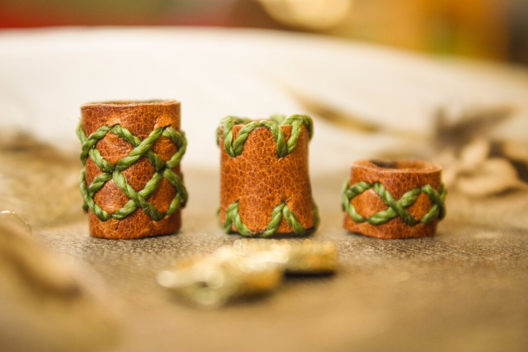 Dread Bead Set of 3 - Leather Dread Beads Loc Jewelry Leather Dreadbead ...