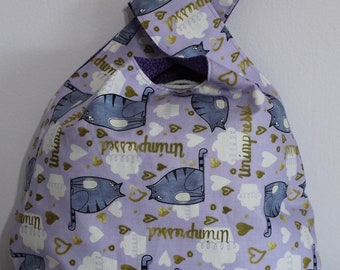Japanese Knot Bag/Knitting bag    Unimpressed cats on a purple background background