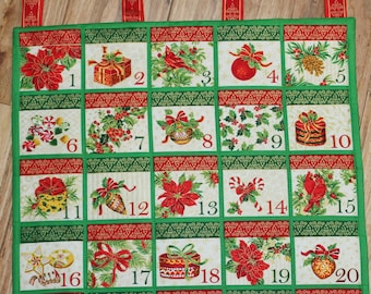 Fabric Advent Calendar: Red & Green Christmas Print, Gold Accents