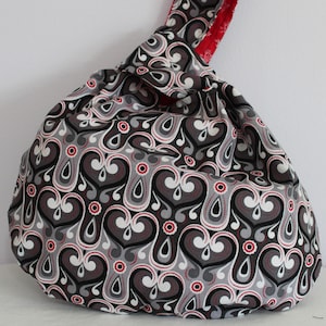 Japanese knot bag/Knitting bag  gray and black clubs on a gray background