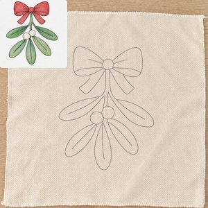 Pre-Traced Monk's Cloth for Punch Needle Holiday Pillow – Mistletoe & Bow (with Guide)