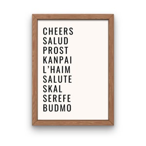 cheers in different languages | bar cart prints | cheers sign | bar cart decor | bar cart art | printable wall art | digital download