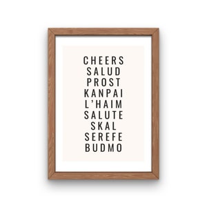 cheers in different languages | bar cart prints | cheers sign | bar cart decor | bar cart art | printable wall art | digital download