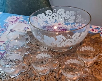 Vintage Hazel Atlas Milk Glass Christmas Egg Nog Punch Bowl 7