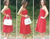 Lanz dress-original red and pink rose floral sundress pin up fashion size 8 free shipping U.S only