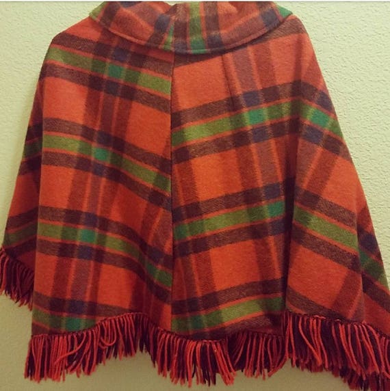 Mod rad tartan plaid wool poncho/cape/cloak- red,… - image 5