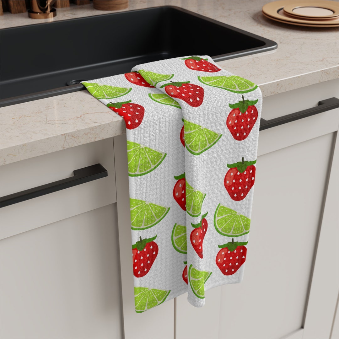 Green Lime and Red Strawberry Soft Tea Towel Fruit Tea Towels