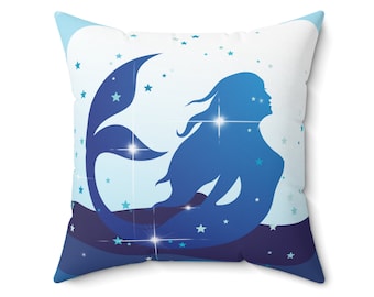Decorative mystical silhouette mermaid of the sea pillow Blue ombre pillows Ocean sofa throw pillows tropical living room decor lake house