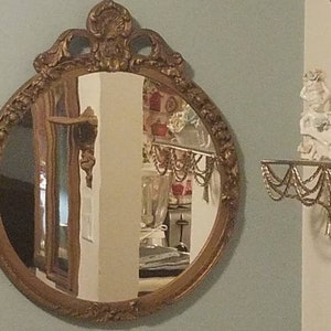 French country antique circular mirror floral seashell crest mirror French country bedroom Victorian living room wall decor