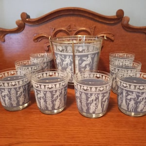 Mid century modern drinkware Greek goddess barware set drink and barware cocktail set and ice bucket MCM  bar decor whiskey glassware set 8