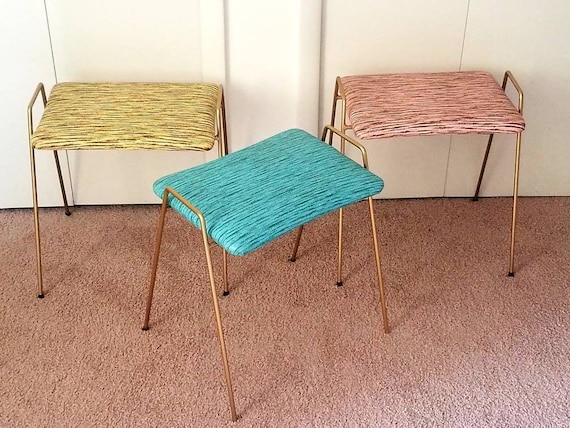 Mid Century Vanity Stool: Hollywood Regency Hairpin Legs, 1960s Bath Decor