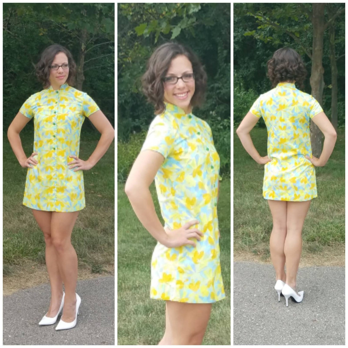 Green and Yellow Micro Mini Dress Size 7 Free Shipping U.S - Etsy