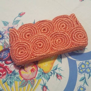Vintage 1960s Straw Clutch: Peachy Pink Handbag, Made in Japan