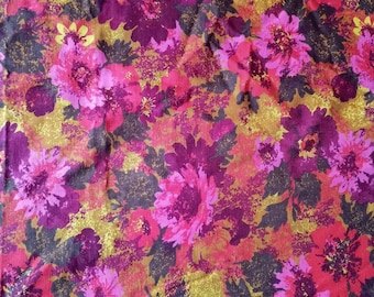 Flower power pink, red, yellow and maroon bark cloth  fabric