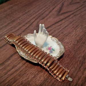 Vintage brown smokey quartz gemstone bracelet mid century modern