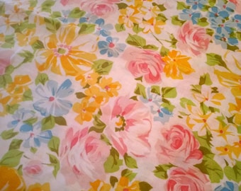 Floral Twin Flat Sheet: Yellow, Pink & Blue Flowers - Peroquet