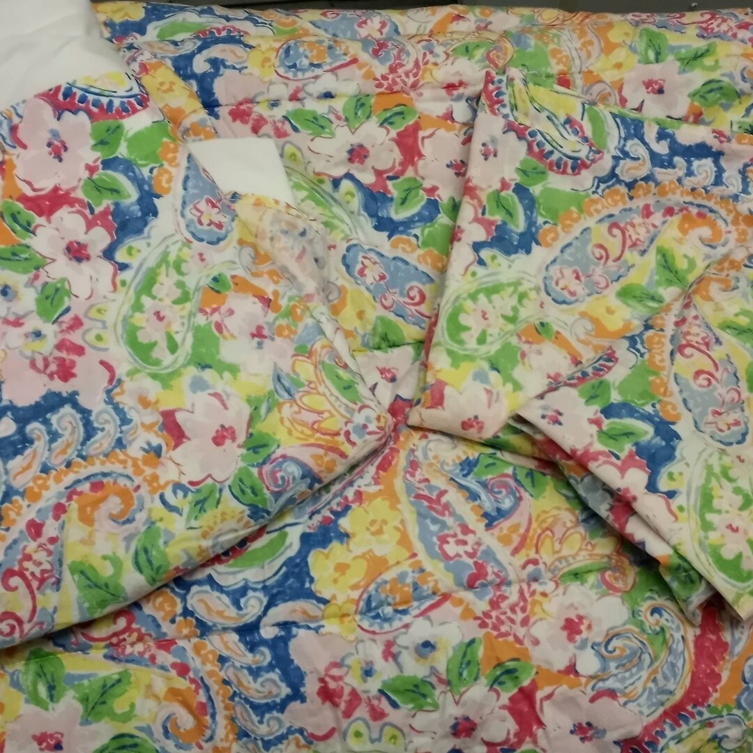 Htf 4 Piece Retired jamaica Colorful Floral Paisley Comforter, Bedskirt