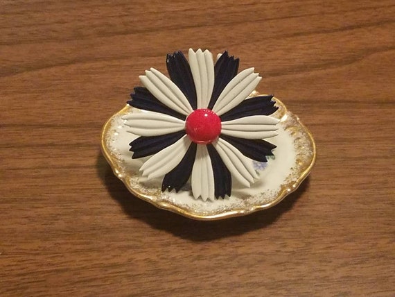 Red white and blue enamel flower brooch - image 1
